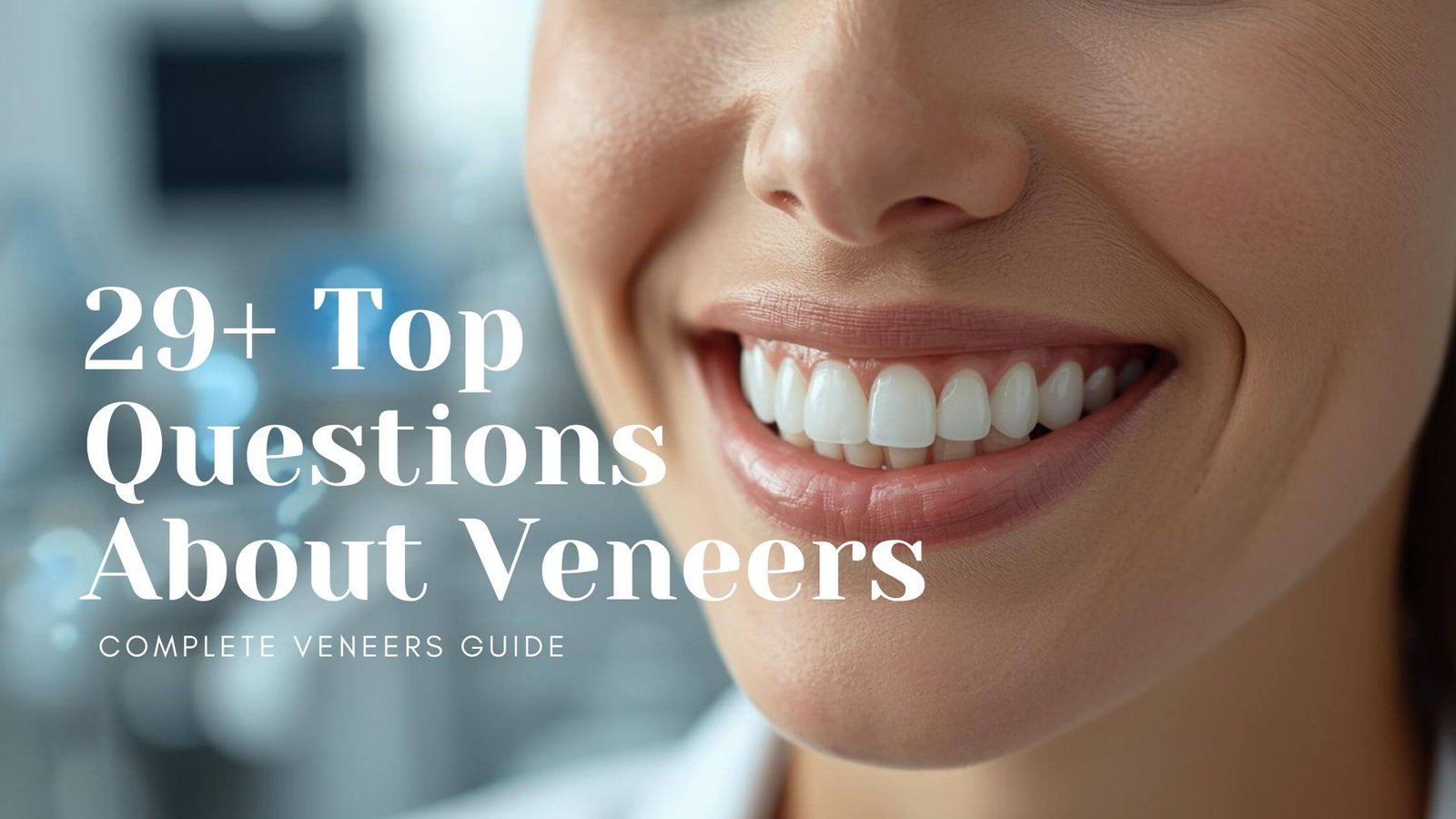 Dental veneers FAQ illustration showing porcelain veneer placement on tooth with question marks